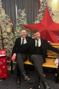 Danny Miller and Daniel Jillings at Christmas grand ball